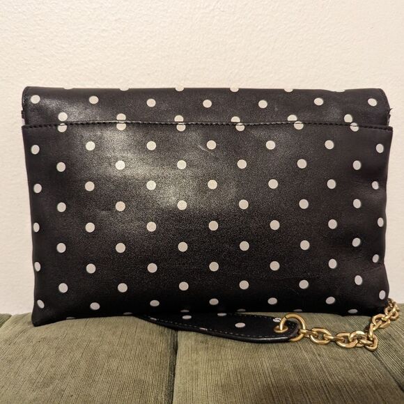 J Crew Invitation Clutch Bag Polka Dot Black Chain Shoulder Purse Convertible - Picture 2 of 13